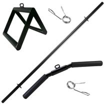 Kit Puxador Triângulo + Puxador Curvo Curto Com Giro 50 cm + Barra Body Pump 120cm Acompanham Presilhas Para Academia Musculação Treino Funcional