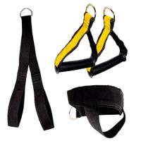 Kit Puxadores Par de Puxador Nylon Estribo Cross + Puxador Triceps Pulley Com Polia Baixa Coice de Peso Crossover