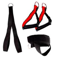 Kit Puxadores Par de Puxador Nylon Estribo Cross + Puxador Triceps Pulley Com Polia Baixa Coice de Peso Crossover