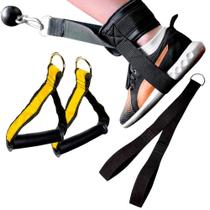 Kit Puxadores Puxador De Mão Cross Over + Puxador Fita Para Tríceps Com Tornozeleira Academia Puxador Polia Baixa