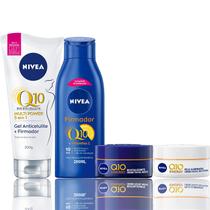 Kit Q10 Nivea Hidratante Corporal Gel Anicelulite Cresmes Faciais Energy Diurno e Noturno Vitaminas C + E Pele Iluminada