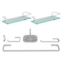 Kit Quadrado Acessórios Banheiro + 2 Porta Shampoo Reto