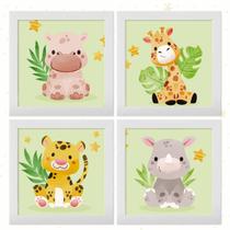 Kit Quadrinhos Decorativo para Quarto de Bebê Infantil Menino Menina Safari Ursinho Unicórnio Barquinho