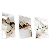 Kit Quadro Abstrato Marrom Vinil Com Vidro