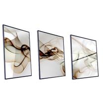 Kit Quadro Abstrato Marrom Vinil Com Vidro