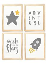 Kit quadro Adventure foguete estrela decorativo infantil quarto criança bebê enxoval