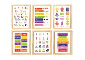 Kit quadro alfabeto & números & cores decorativo quarto criança enxoval bebê educativo
