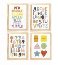 Kit quadro alfabeto números e formas decorativo infantil quarto criança bebê enxoval