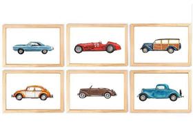 Kit quadro carros antigos transporte infantil decorativo quarto criança bebê menino enxoval