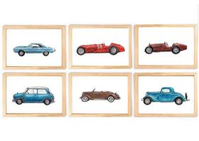 Kit quadro carros antigos transporte infantil decorativo quarto criança bebê menino