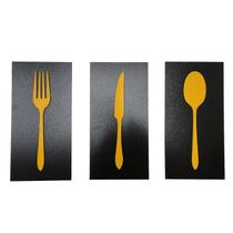 Kit Quadro Cozinha Garfo Faca Colher 40x20cm Preto Amarelo Kit Quadro Cozinha Garfo Faca Colher 40x20cm Preto Amarelo