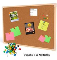 Kit quadro de aviso / anotações cortiça 40x30cm - stalo + alfinete tipo taça ou bolinha lyke ou brw - caixa com 50 un