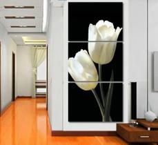 kit quadro decorativo 3 peças 60x 40 Flores Tulipas Brancas