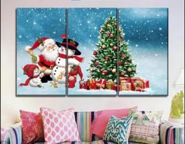 kit Quadro Decorativo 3 Peças 60x 40 Natal Papai Noel