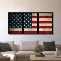 kit quadro decorativo 3 peças bandeira americana estados unidos da america decoração
