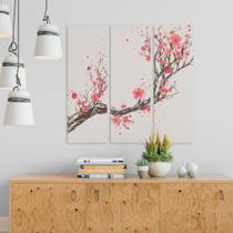 kit quadro decorativo 3 peças cerejeira oriental flores rosa decoração - Ana Decor