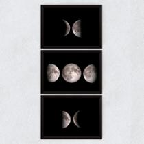 kit quadro decorativo 3 peças fases da lua vertical natural estrela céu decoração - Ana Decor