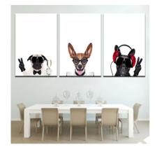 kit quadro decorativo 3 peças Inteligencia animal dogs cachorros modernos decoração