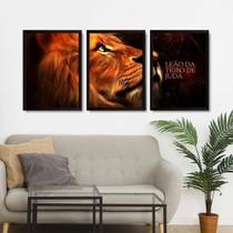 kit quadro decorativo 3 peças Leão de juda o Rei felino lindo decoração - Ana Decor