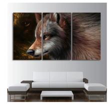 kit quadro decorativo 3 peças Lobo desenho perfeito felino maravilhoso decoração