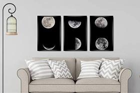 kit quadro decorativo 3 peças Lua cheia pontos deferentes decoração luar - Ana Decor