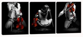 kit quadro decorativo 3 peças musica e mulher sexy violino decoração