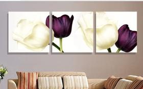kit quadro decorativo 3 peças tulipas brancas e roxas floral novo decoração