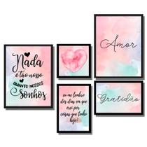 Kit Quadro Decorativo 5 Peças Amor Love Empatia Fé Gratidão Versos Kit Quadro Decorativo 5 Peças Amor Love Empatia Fé Gratidão Versos
