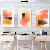 Kit Quadro Decorativo Abstrato Laranja 45X34Cm 3 Peças