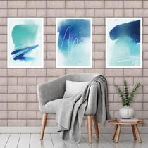 Kit Quadro Decorativo Abstratos Azuis 45x34cm 3 Peças
