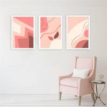 Kit Quadro Decorativo Abstratos Rosa 45x34cm 3 Peças