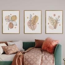 Kit Quadro Decorativo Boho Folhas Tons De Bege Mold Mel