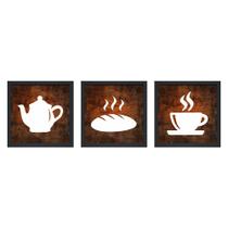 KIT Quadro Decorativo Bule Xícara Café Pão Cozinha 3 peças KIT Quadro Decorativo Bule Xícara Café Pão Cozinha 3 peças