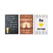 Kit Quadro Decorativo Cerveja 3 Peças Uni 049 20X30Cm