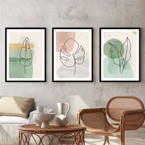 Kit Quadro Decorativo Costela de Adão Abstrata Moldura Preta