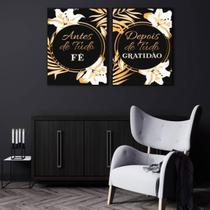 Kit Quadro Decorativo Fé E Gratidão Preto 45x34cm 2 Peças