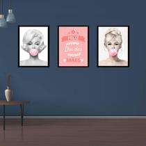 Kit Quadro Decorativo Feliz Dia Das Mães Divas 45x34 3 Peças