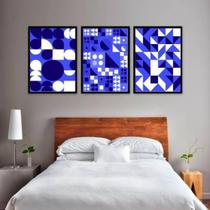 Kit Quadro Decorativo Figura Geométrica Azul 45x34cm 3 Peças