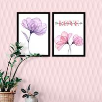 Kit Quadro Decorativo Flores Aquarela Love