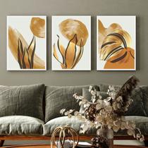 Kit Quadro Decorativo Folha Dourada Moldura Branca