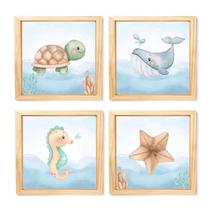 Kit Quadro Decorativo Fundo do Mar Aquarela Quarto Bebê