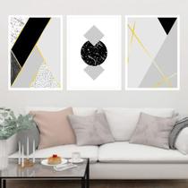 Kit Quadro Decorativo Geométrico Cinza E Preto 45X34 3 Peças