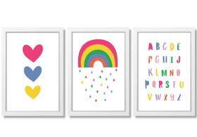 Kit Quadro Decorativo Infantil Arco-íris Alfabeto Coração
