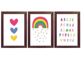 Kit Quadro Decorativo Infantil Arco-íris Alfabeto Coração