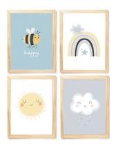 Kit quadro decorativo infantil arco íris sol nuvem quarto criança bebê enxoval