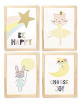 Kit quadro decorativo infantil bailarina lua arco íris quarto criança bebê enxoval menina