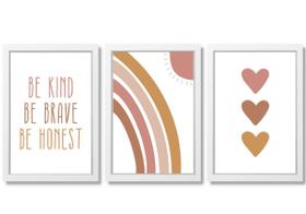 Kit Quadro Decorativo Infantil Boho Arco-íris Coração Frases Kit Quadro Decorativo Infantil Boho Arco-íris Coração Frases