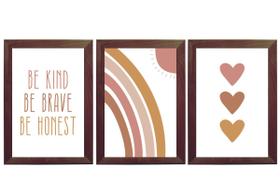 Kit Quadro Decorativo Infantil Boho Arco-íris Coração Frases