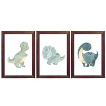 Kit Quadro Decorativo Infantil Dinossauro Aquarela Azul Kit Quadro Decorativo Infantil Dinossauro Aquarela Azul