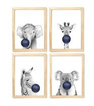 Kit quadro decorativo infantil safari balão azul escuro quarto criança enxoval bebê